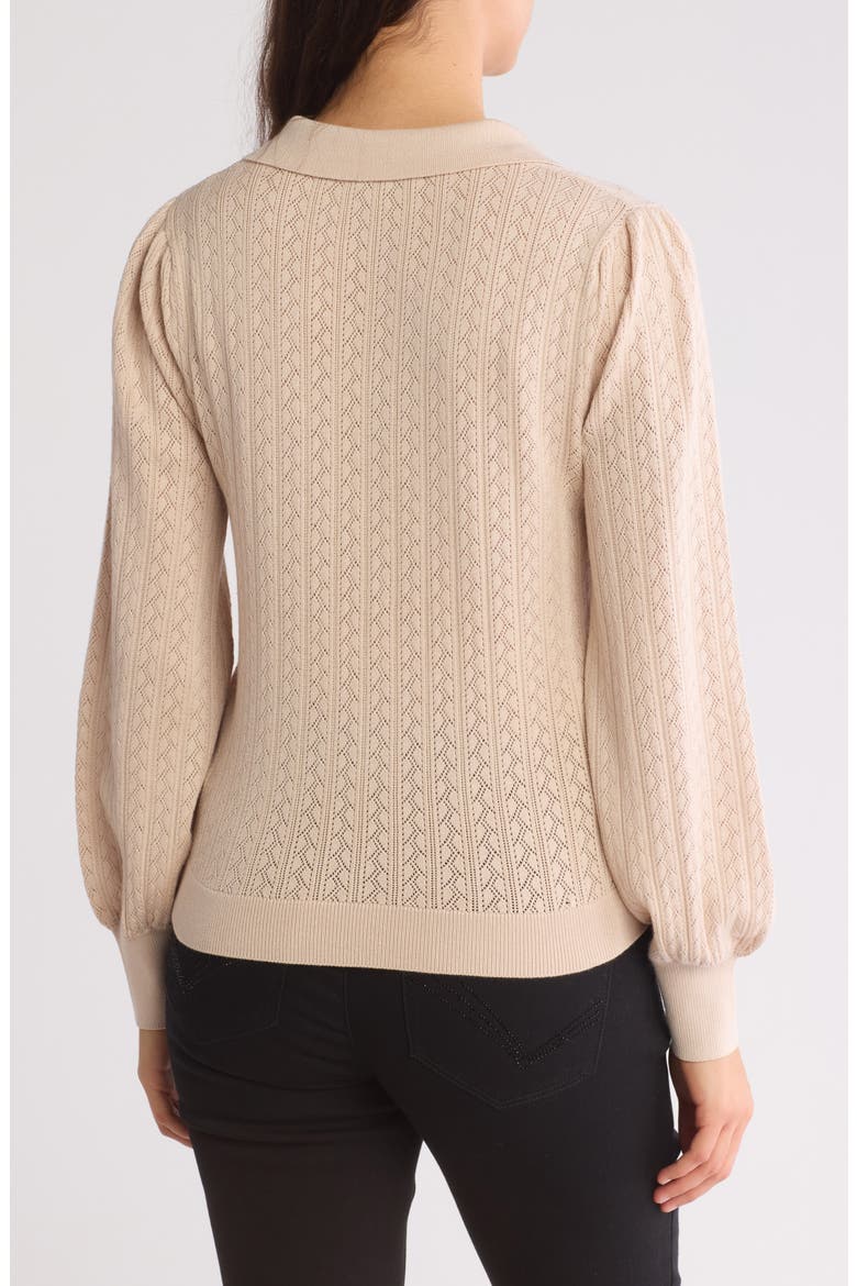 Pointelle Knit Polo Sweater, Alternate, color, CHAMPAGNE BLUSH