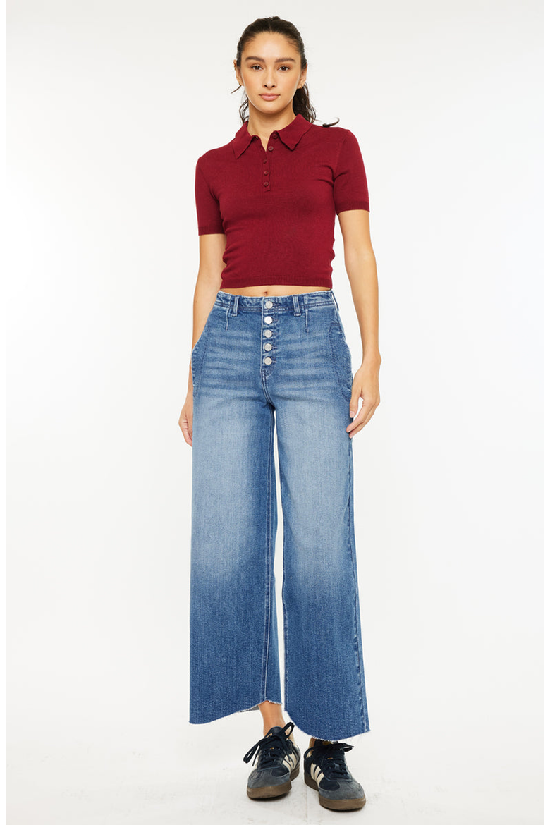 Aliana High Rise Cropped Wide Leg Jeans, Alternate, color, Dark Wash