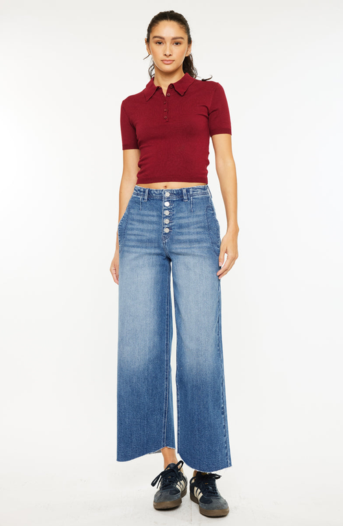 Kancan Aliana High Rise Crop Wide Leg Jeans In Blue