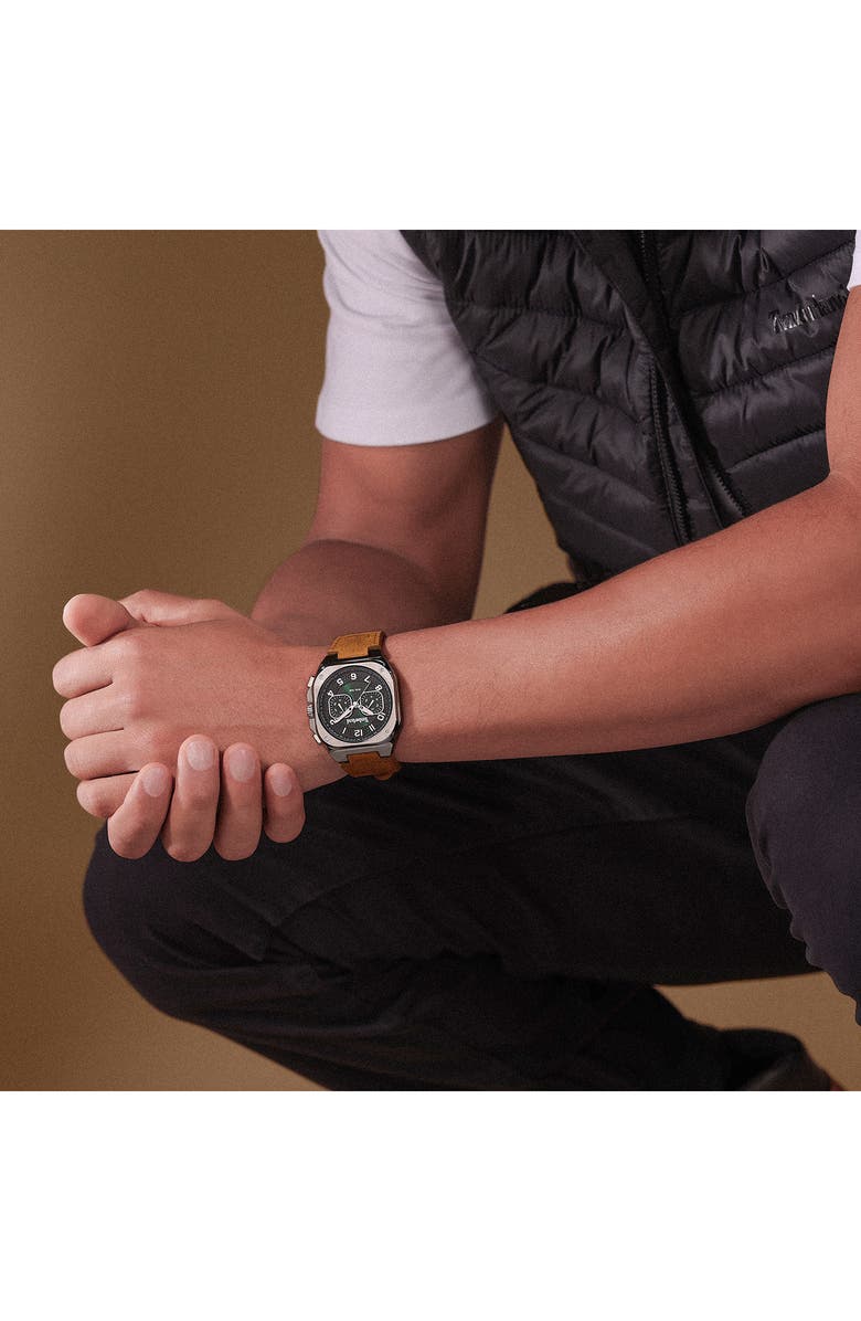 Timberland Mackinac Multifunction Chronograph Leather Strap Watch, 44mm x 25mm, Alternate, color, Tan