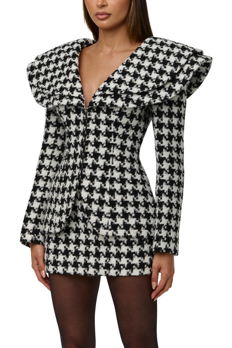 Double Collar Houndstooth Blazer, Alternate, color, HOUNDSTOOTH BLACK/WHITE