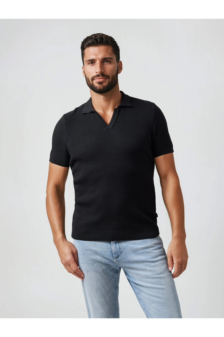 Pique Knit Johnny Collar Polo, Main, color, Black