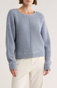 ELIE ELIE TAHARI Textured Dolman Sleeve Cotton Sweater