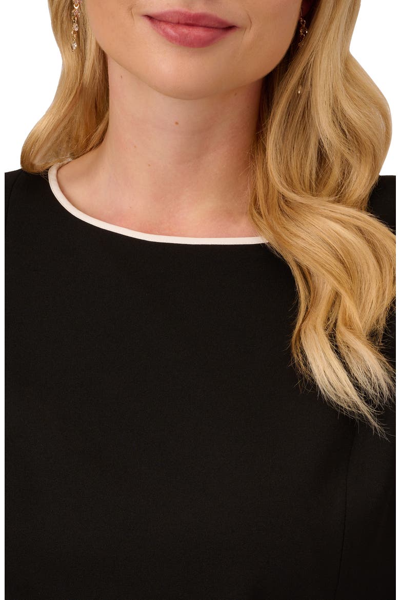 Tipped Tie Waist Crepe Dress, Alternate, color, BLACK/ IVORY