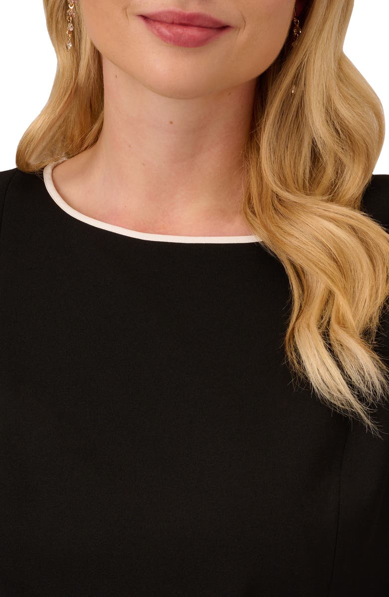 Adrianna Papell Tipped Tie Waist Crepe Dress, Alternate, color, Black/ Ivory