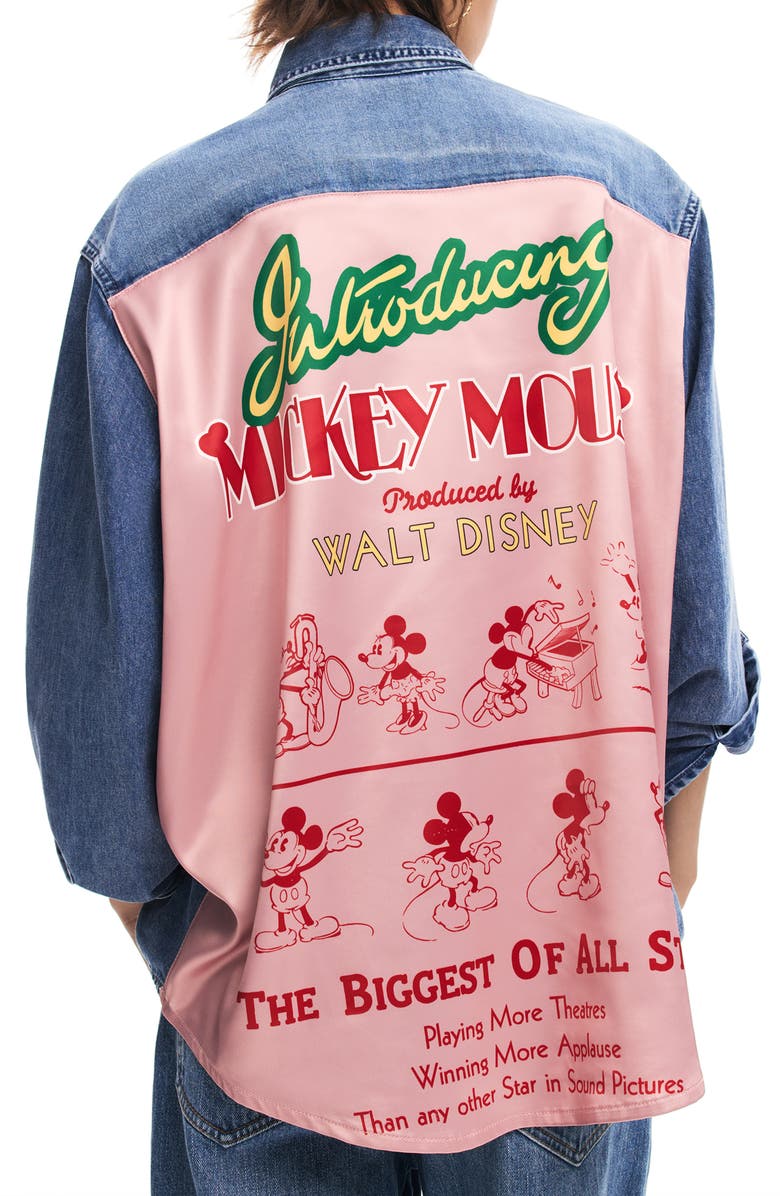 Desigual Mickey Mouse Graphic Denim Snap-Up Shirt, Alternate, color,