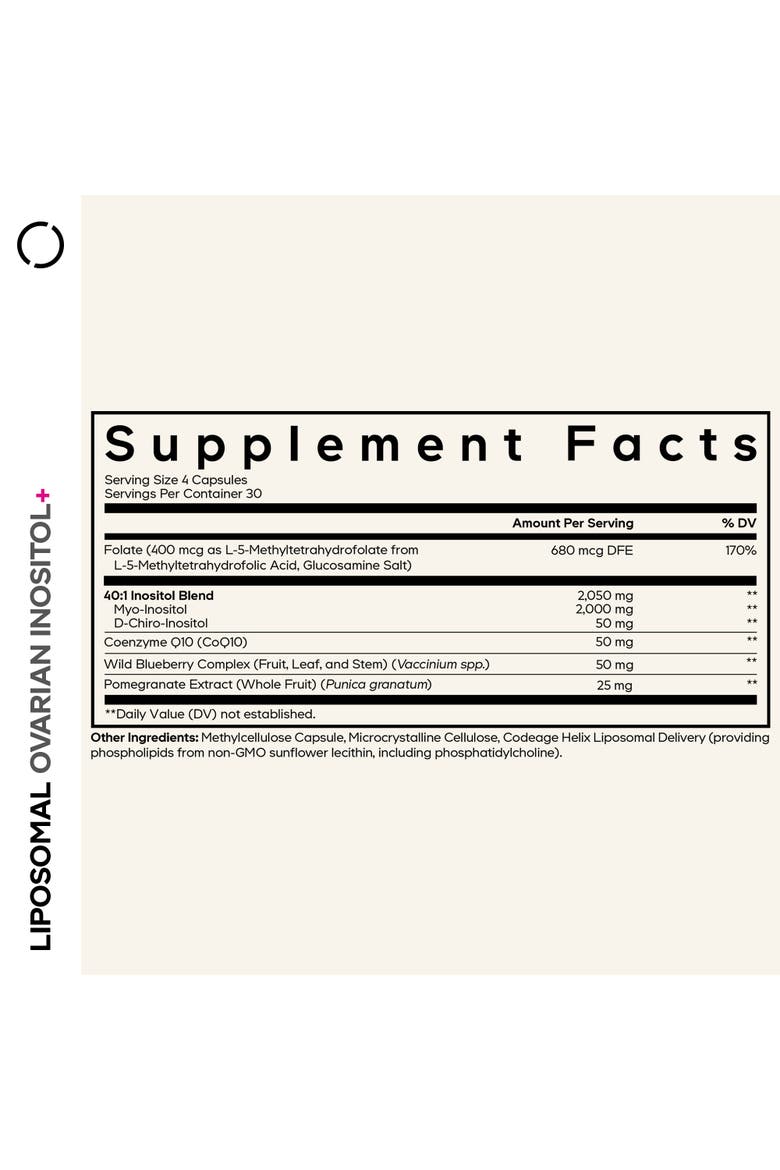 Liposomal Ovarian Inositol + Folate & CoQ10 Supplement, Alternate, color, White