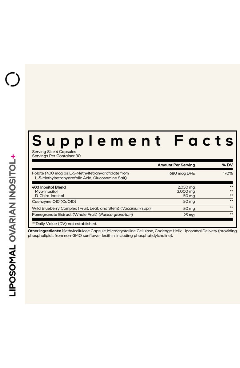 Codeage Liposomal Ovarian Inositol + Folate & CoQ10 Supplement, Alternate, color, White
