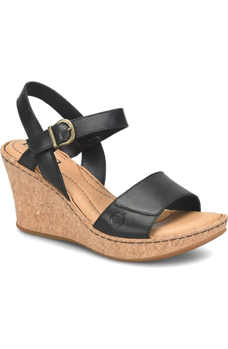 Børn Janine Wedge Sandal, Main, color, Black Leather