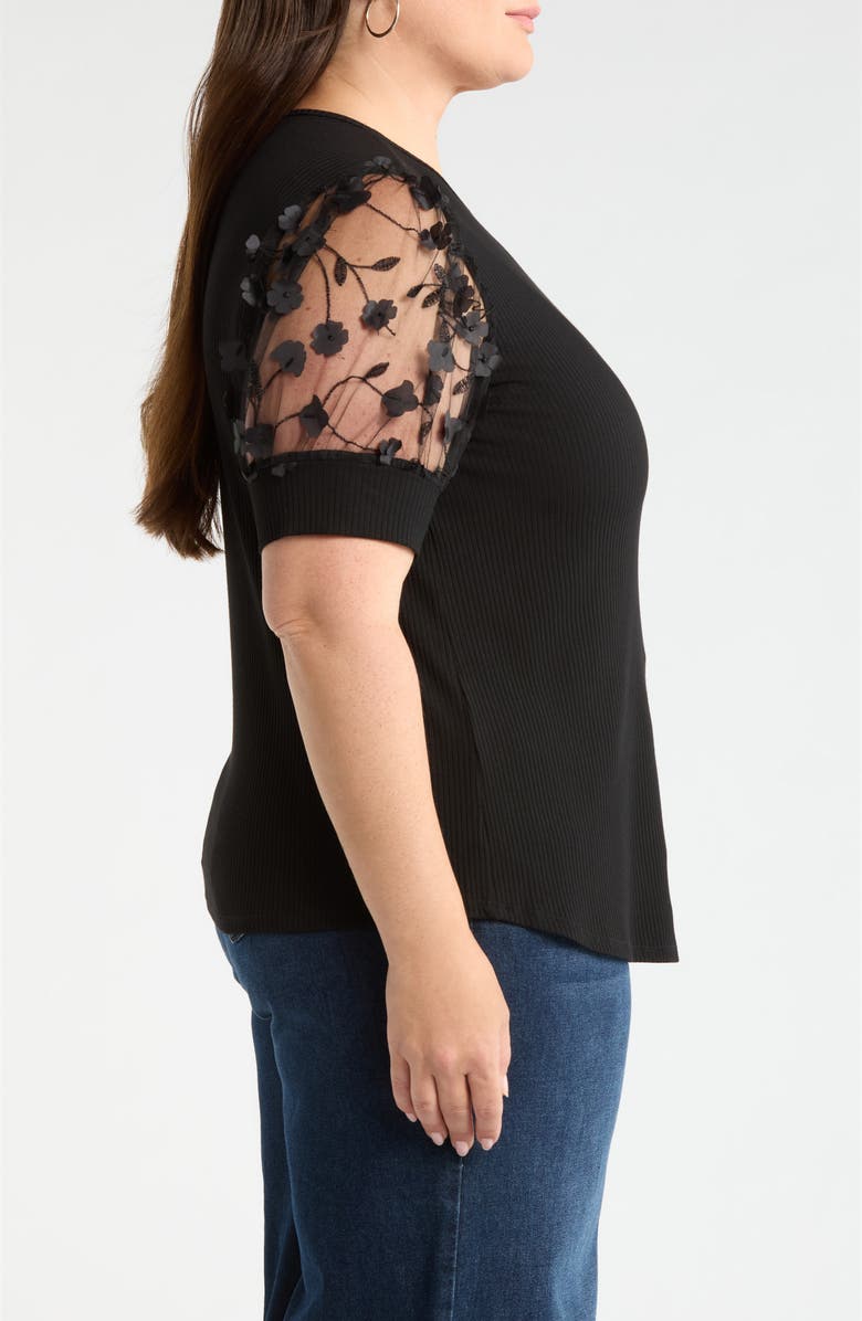 SUGARLIPS Sheer Puff Sleeve Top, Alternate, color, Black