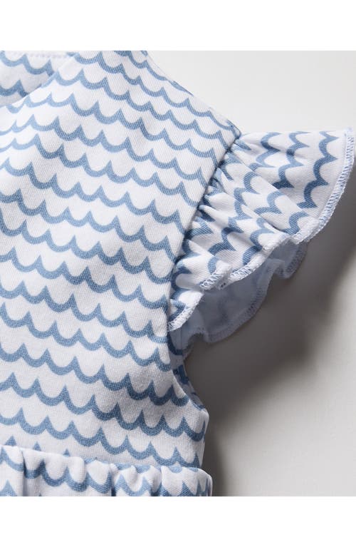 Petite Plume Wave Print Pima Cotton Romper In Blue
