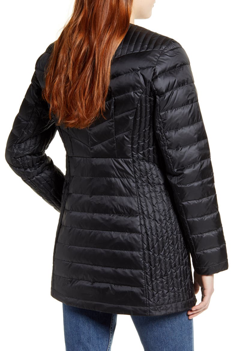 Collarless Packable Down Puffer Coat, Alternate, color, BLACK