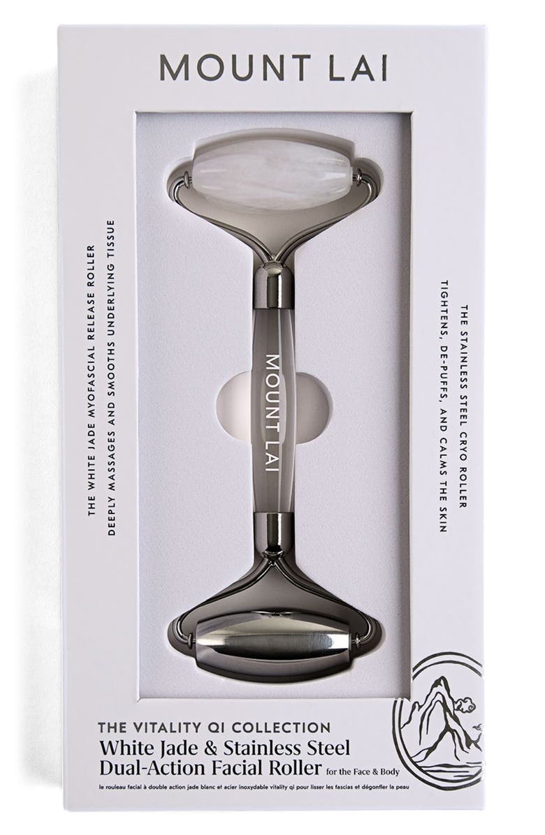 MOUNT LAI Vitality Qi White Jade & Stainless Steel Dual-Action Facial Roller, Alternate, color, White