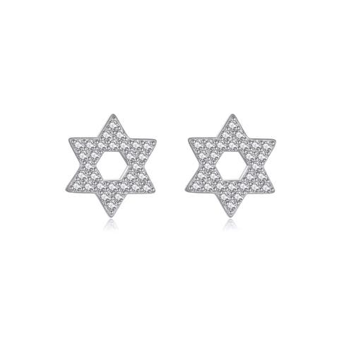 Pave Star Of David Silver Stud Earrings