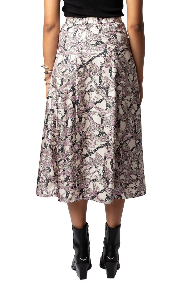 Zadig & Voltaire Wild Chains Side Button Silk Midi Skirt, Alternate, color, 