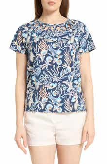 CARIBBEAN JOE Lattice Neckline Top