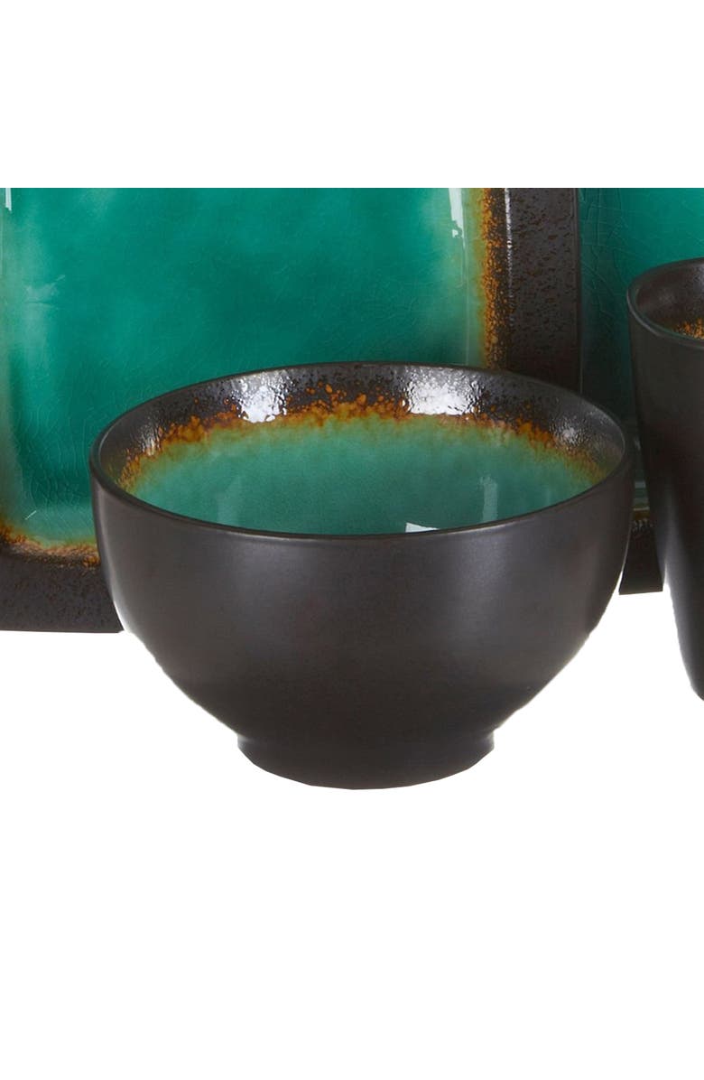 Gibson Ocean Paradise 16 Piece Square Stoneware Dinnerware Set in Jade, Alternate, color, Black