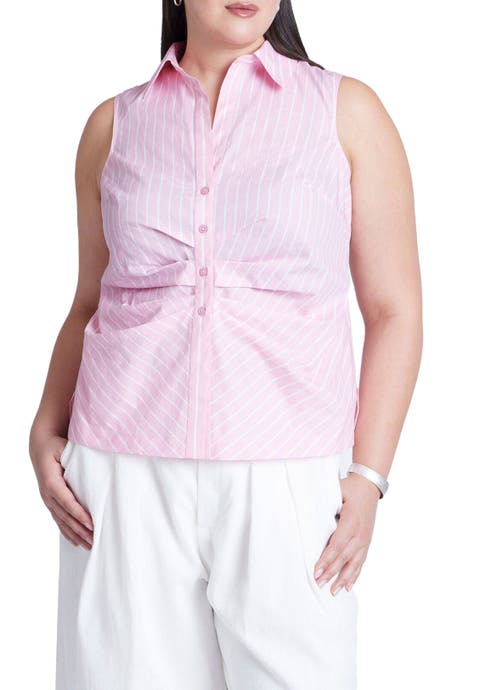 Striped Sleeveless Collared Top (Plus Available)