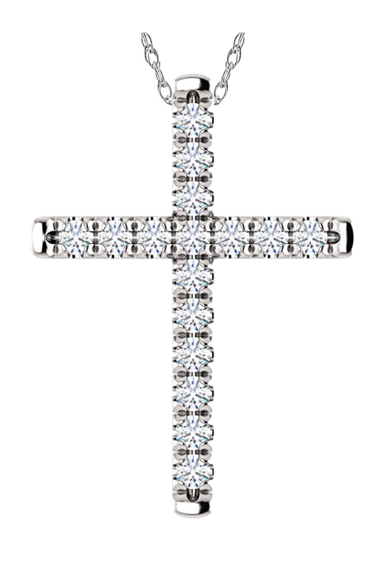 1/2 Ct EX3 Lab Grown Diamond Cross Pendant Necklace 1" Tall 14k Gold, Main, color, 14k White Gold