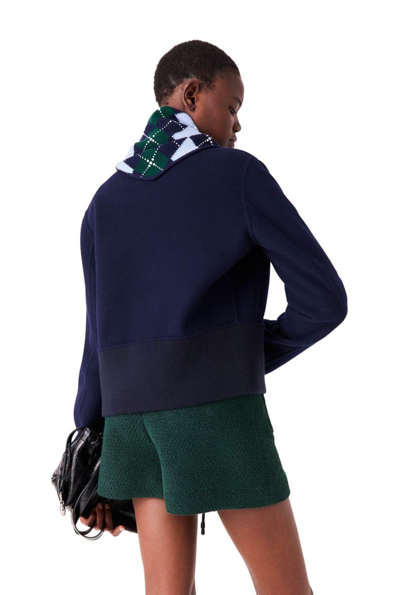 Wool argyle triangle scarf, Alternate, color, Navy