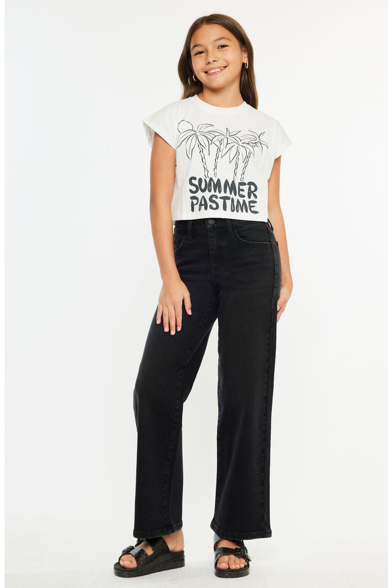 Coralynne High Rise Wide Leg Kids Jeans, Alternate, color, Black