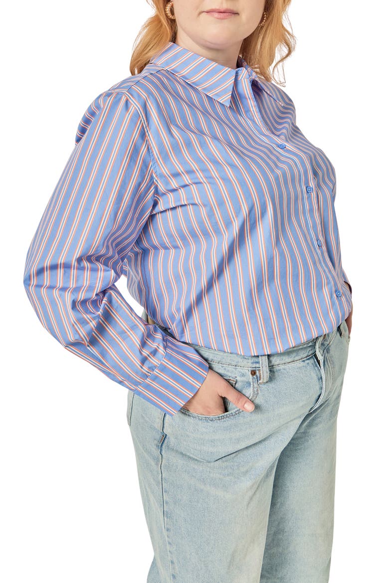 Striped Cotton Shirt, Alternate, color, BLUE/ ORANGE
