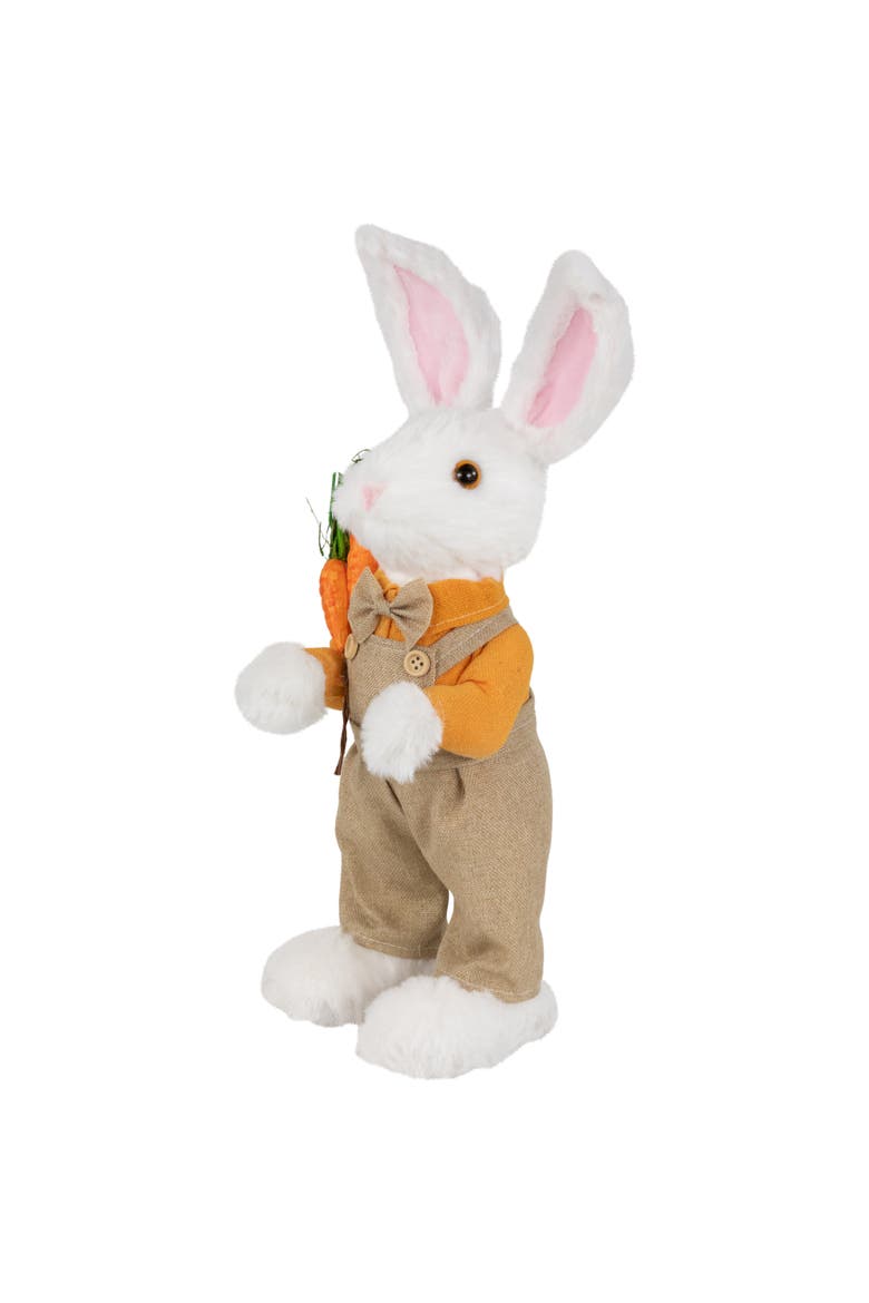 Plush Standing Boy Rabbit with Overalls Easter Figure - 15" - White and Tan, Alternate, color, White
