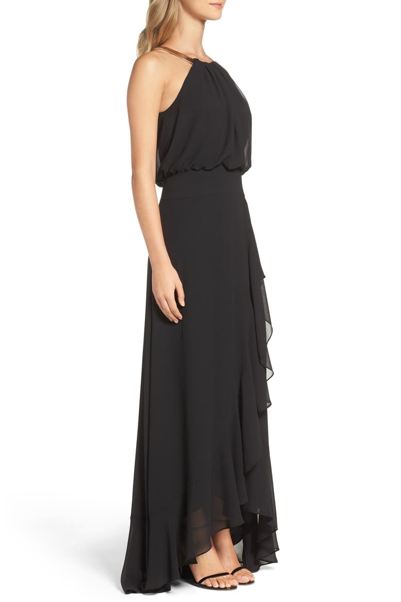 Chiffon Ruffle Gown, Alternate, color, BLACK