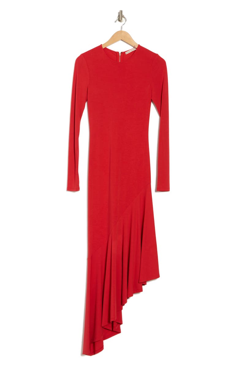 Alice + Olivia Elia Long Sleeve Asymmetric Flounce Hem Dress, Alternate, color, Bright Ruby