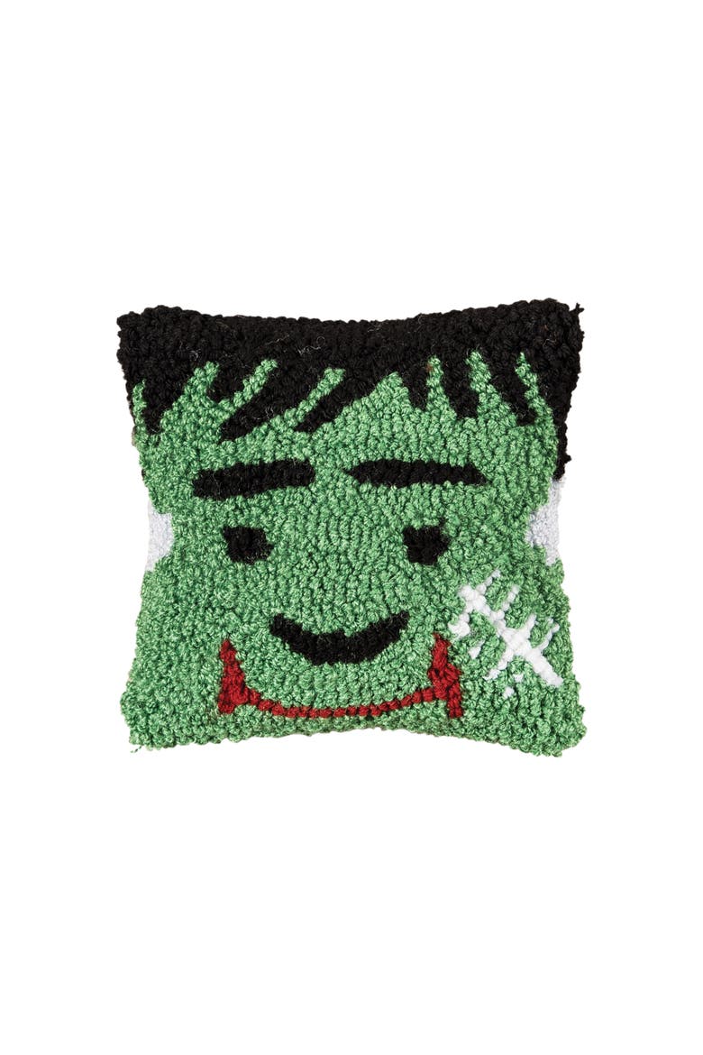 Frankenstein Monster Hooked Petite Halloween Accent Pillow 8" x 8", Main, color, Green