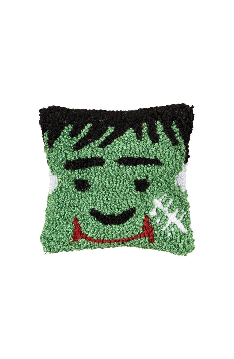 C&F Home Frankenstein Monster Hooked Petite Halloween Accent Pillow 8" x 8", Main, color, Green