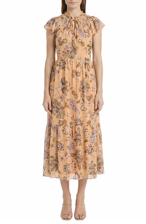 Floral Cap Sleeve Fit & Flare Midi Dress