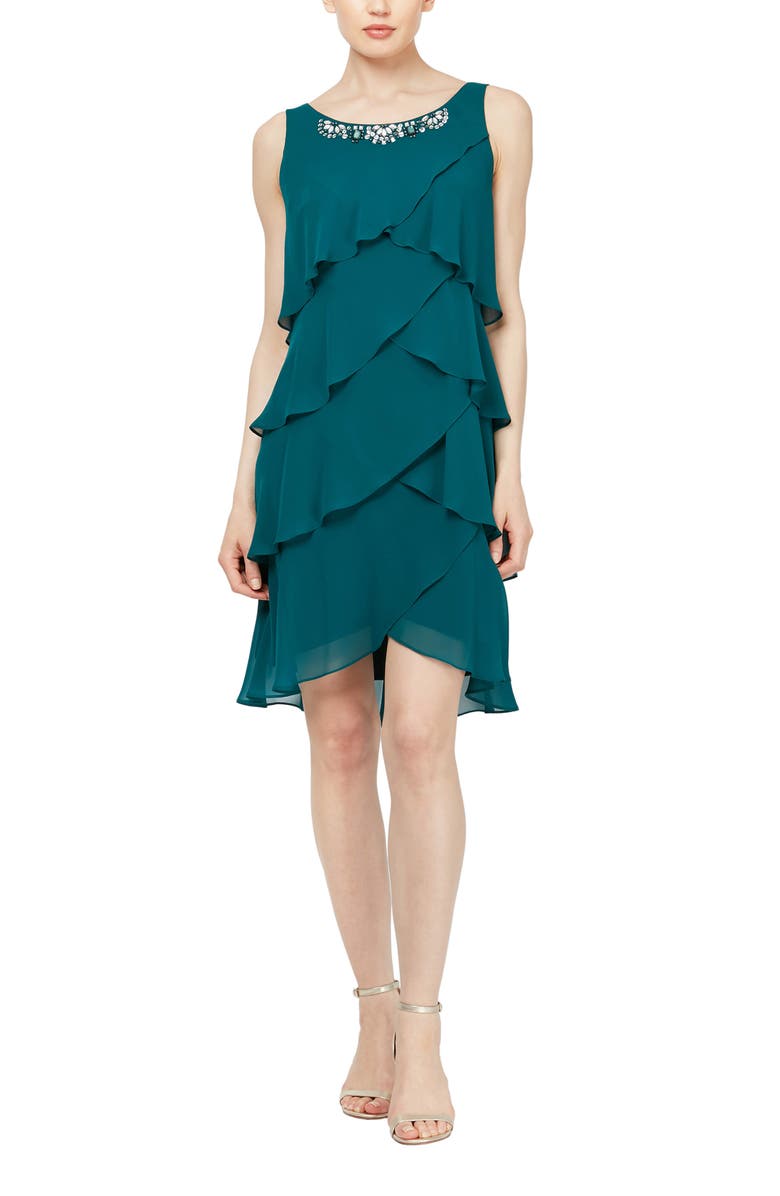 SL FASHIONS Chiffon Tier Jacket & Dress Set, Alternate, color,