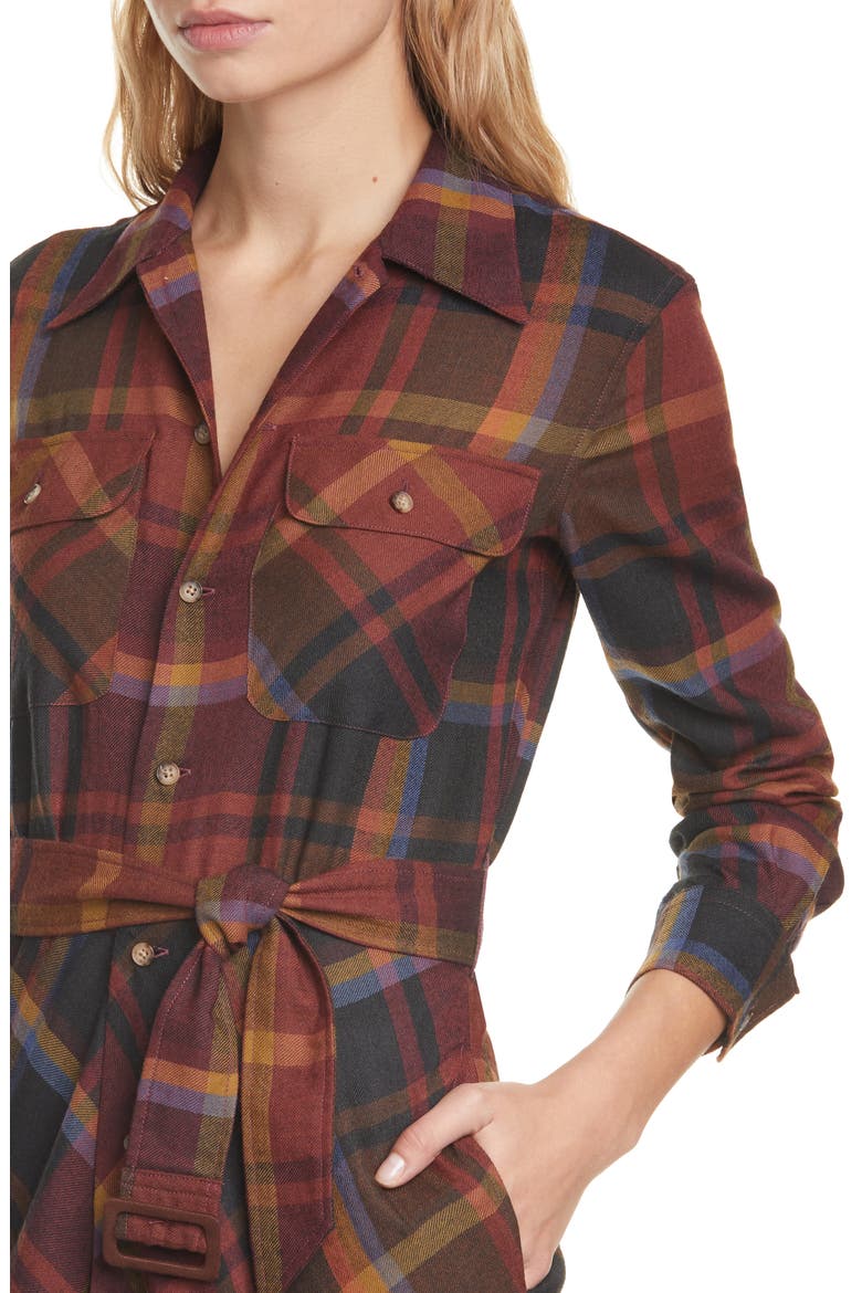 Tartan Long Sleeve Wool Shirtdress, Alternate, color, PRINT