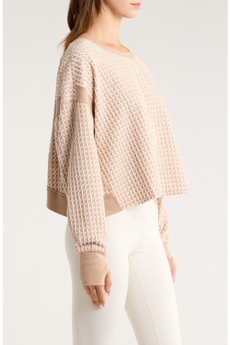 My Time Textured Waffle Knit Cutout Top, Alternate, color, SANDY