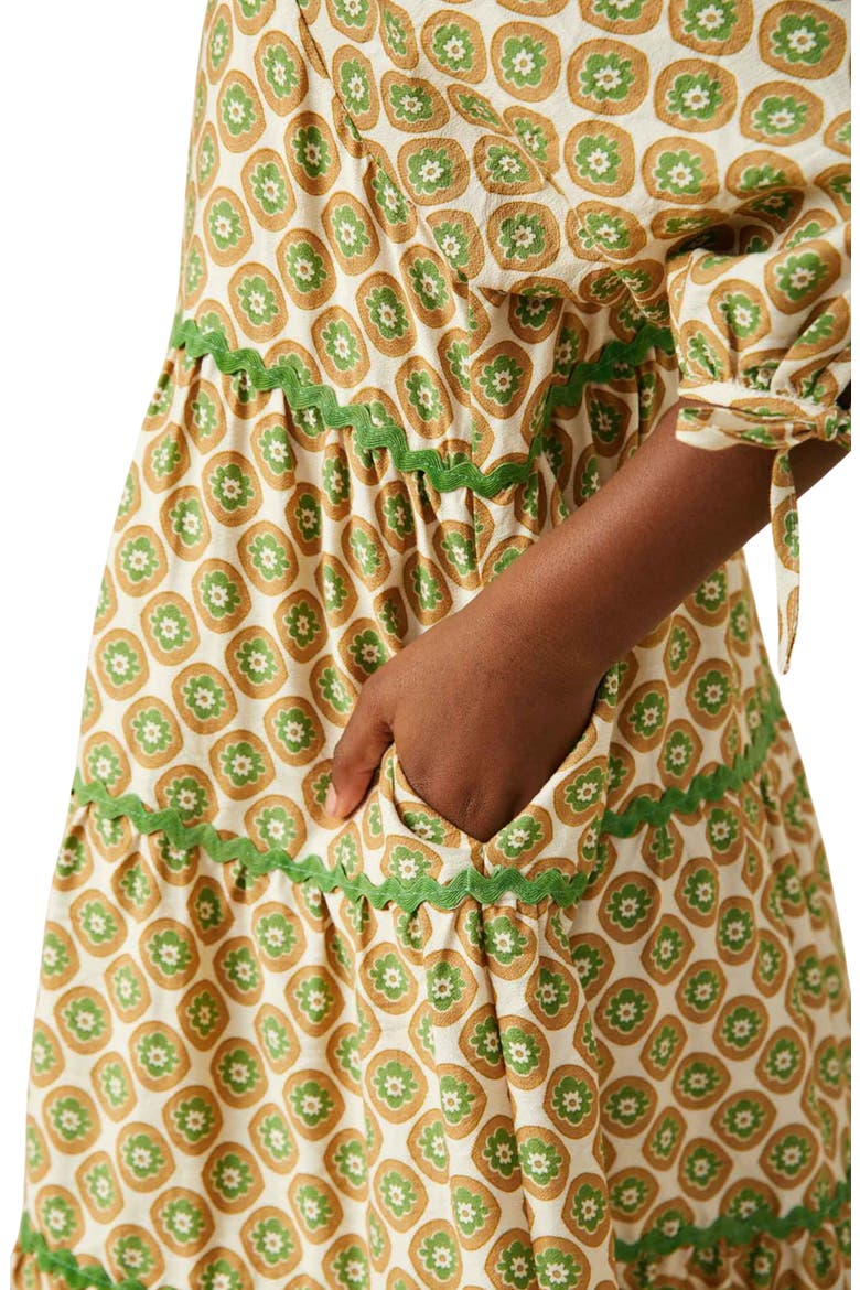 Kids' Wavy Block Print Tiered Dress, Alternate, color, OLIVE