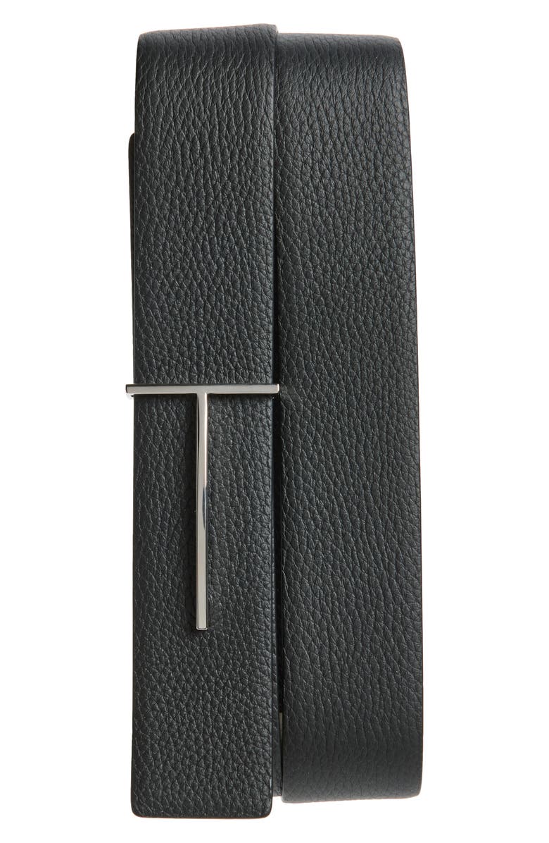 TOM FORD Reversible Slim T Soft Grain Leather Belt, Alternate, color, Una Dark Navy/ Black