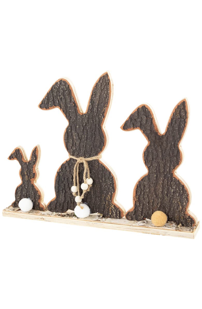 Northlight Rabbit Trio Wooden Tree Bark Easter Decoration - 15.75", Alternate, color, Brown