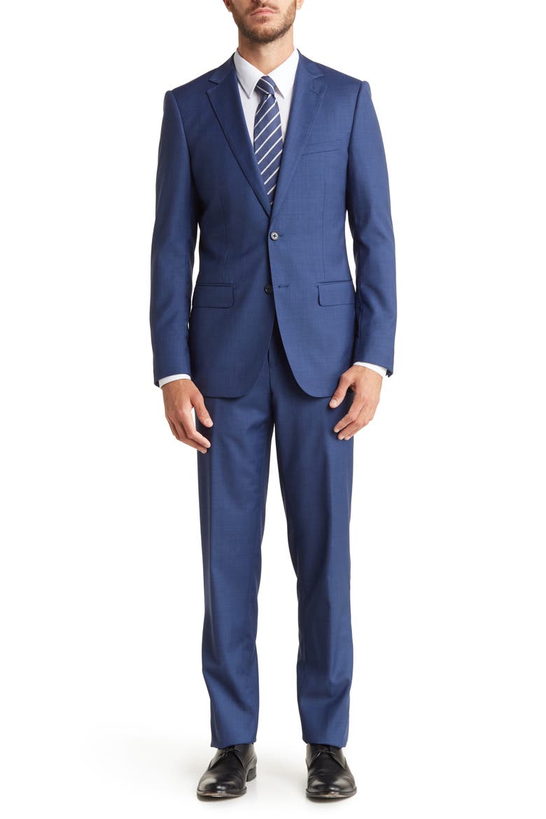 Port Slim Fit Two Button Notch Lapel Wool Blend Suit, Main, color, BLUE SHARK