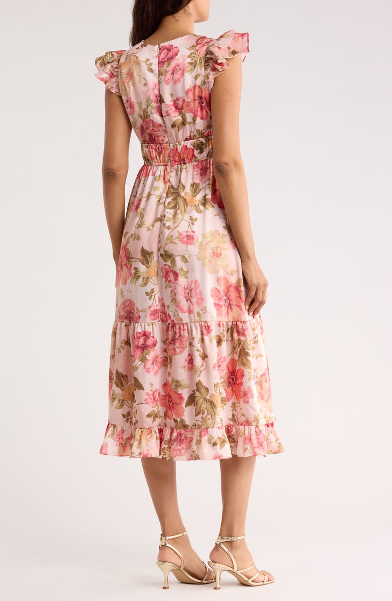 Vince Camuto Ruffle Cap Sleeve Midi Dress, Alternate, color, Peach