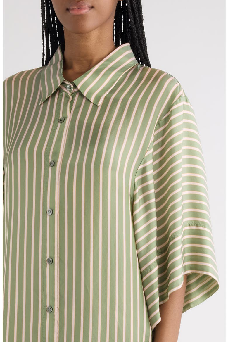 Drea Stripe Satin Shirtdress, Alternate, color, GREEN