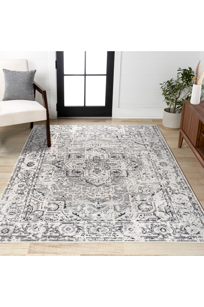 Denia Ornate Geometric Medallion Area Rug, Alternate, color, Dark Gray