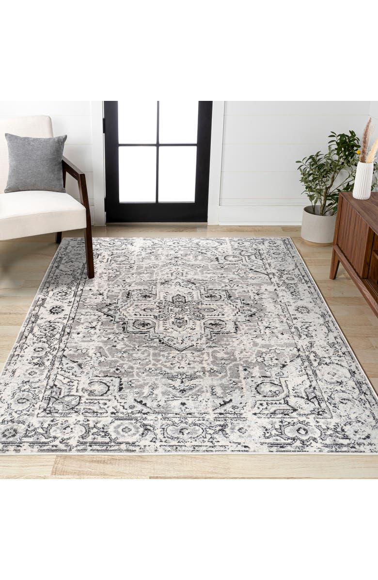 JONATHAN Y Denia Ornate Geometric Medallion Area Rug, Alternate, color, Dark Gray