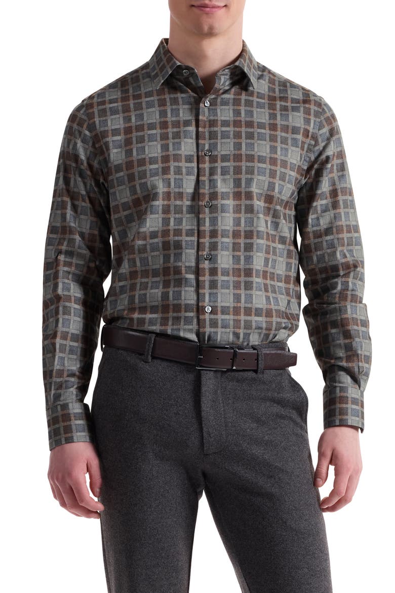 Julian Shaped Fit Check Cotton Button-Up Shirt, Main, color, SIENNA
