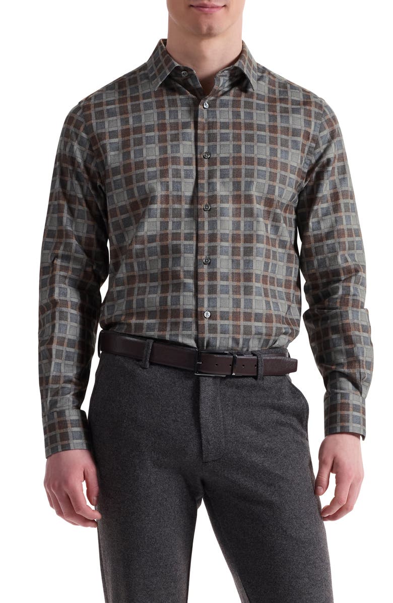 Bugatchi Julian Shaped Fit Check Cotton Button-Up Shirt, Main, color, Sienna