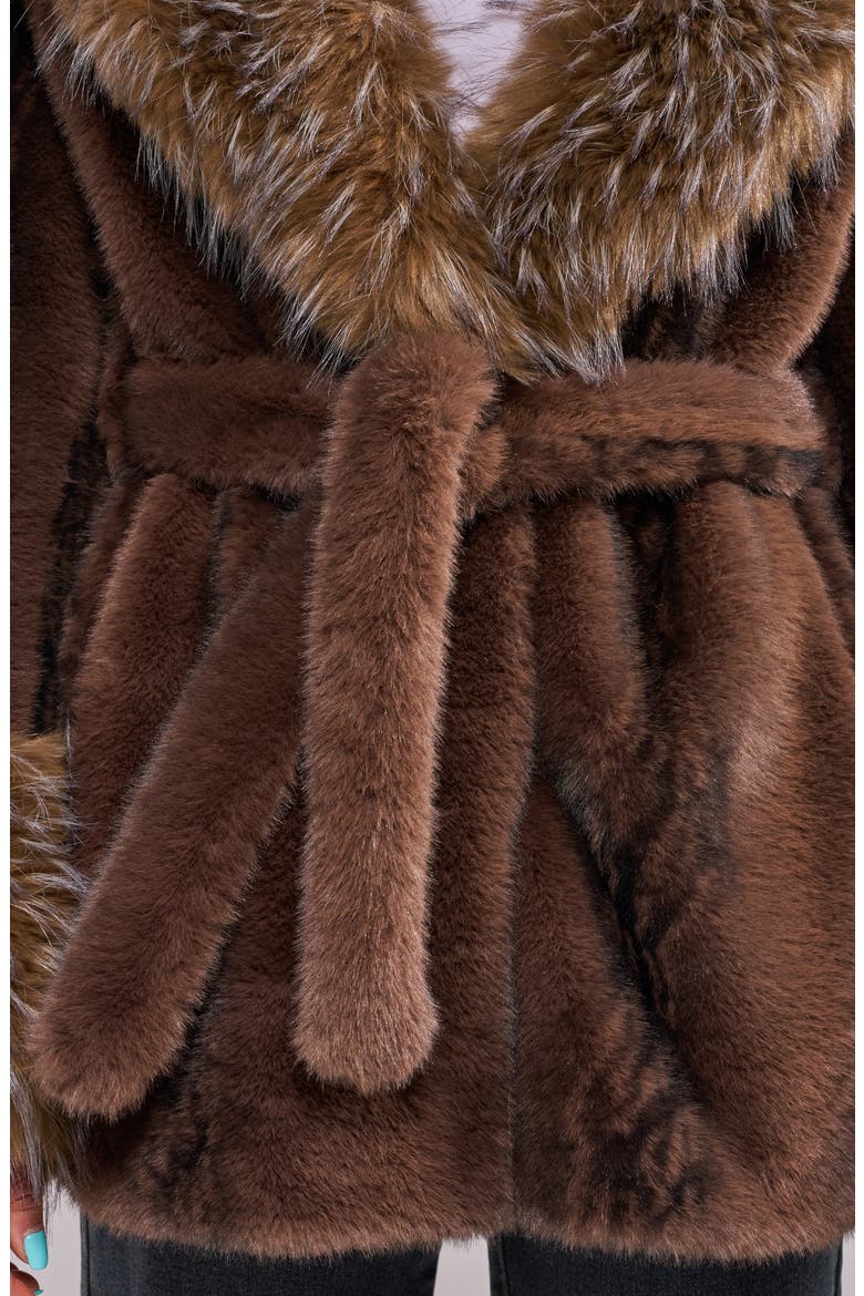 Evara Faux Fur Jacket, Alternate, color, CHOCOLATE
