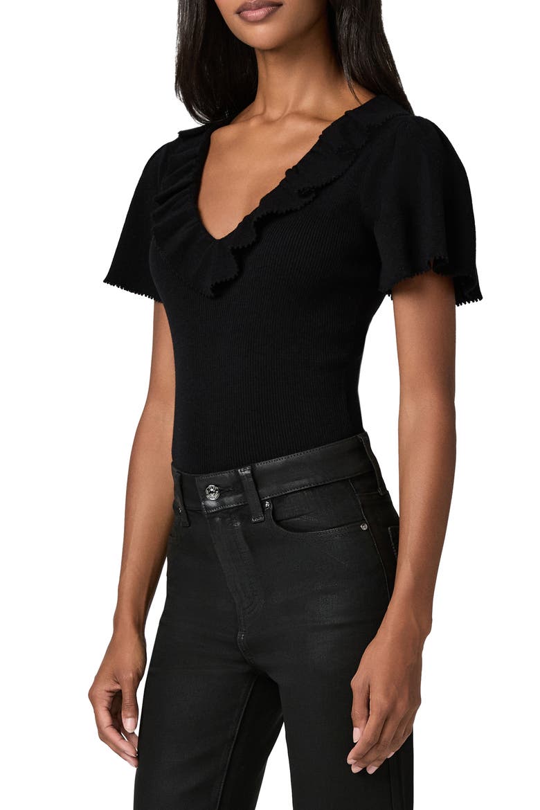 Inaya Ruffle V-Neck Top, Alternate, color, BLACK
