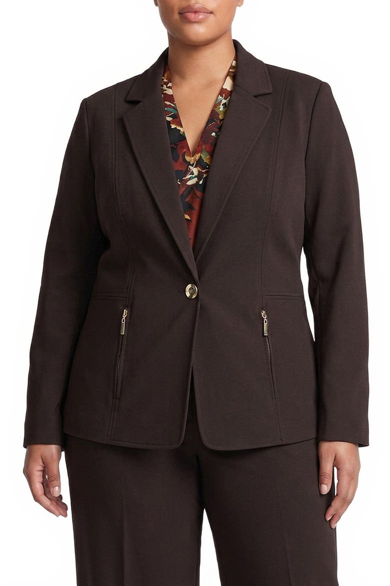 One-Button Blazer with Zip Pockets, Main, color, RICH CHOCOLATE