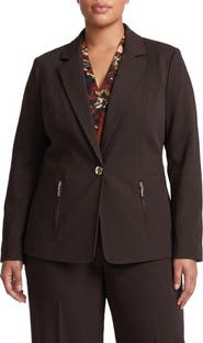 KASPER One-Button Blazer with Zip Pockets