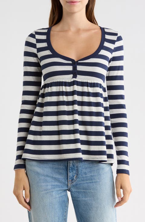 Striped Henley Babydoll Top